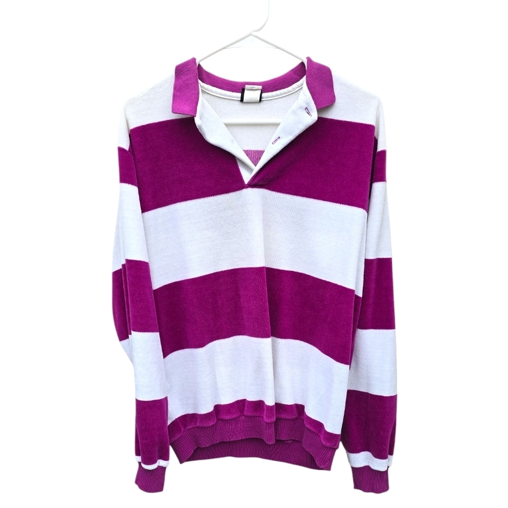 Vintage Women's Royal Knight Rugby Striped Collared Sweater LARGE Made in USA